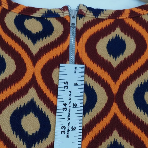 LuluRoe Womens Fit and Flare Dress M Orange Navy Geometric Mod Retro Skater - Picture 7 of 8